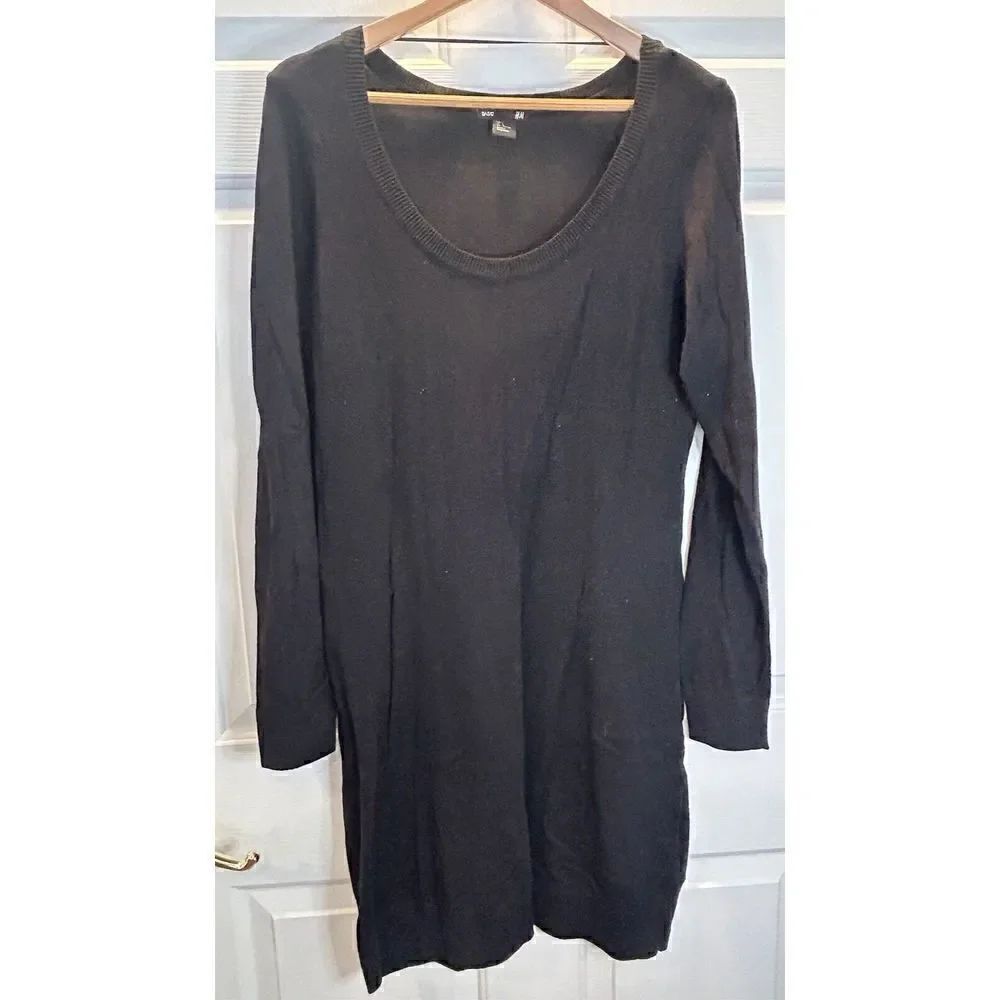 H & M Basic Black Stretch Cotton Scoop Neck Long Sleeve Dress Women's Size Large